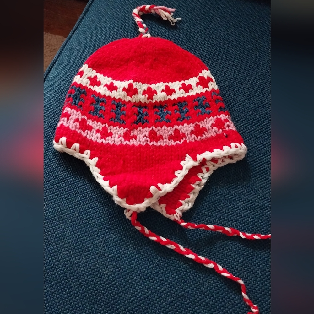 Red Wool Knit Hat Great Condition